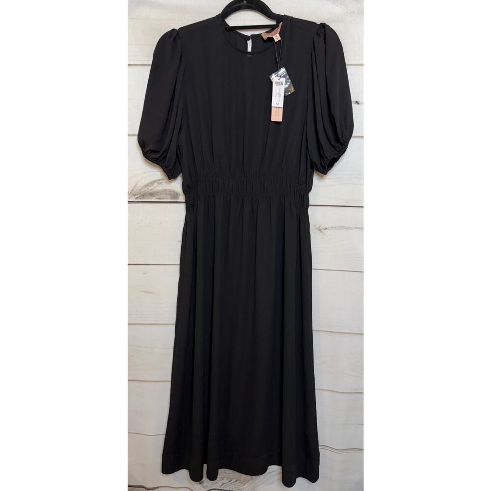 Chico's Black Label Georgette Gathered Dress‎ Black M Chic Classy Party Holiday